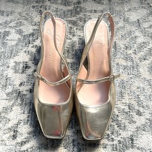 J.Crew Gold Layla Slingback Specchio Leather Mary Jane Heels